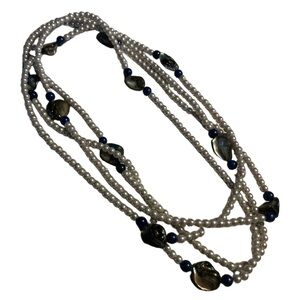Necklace Stone Beaded Long Blue and Pearl Bohemian Necklace NWOT